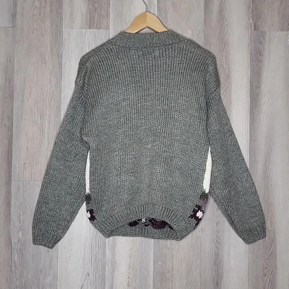 Shenanigans Womens‎ M Vintage Hand Knit Sweater Ramie Floral Nordic Cottage NEW - Picture 2 of 8